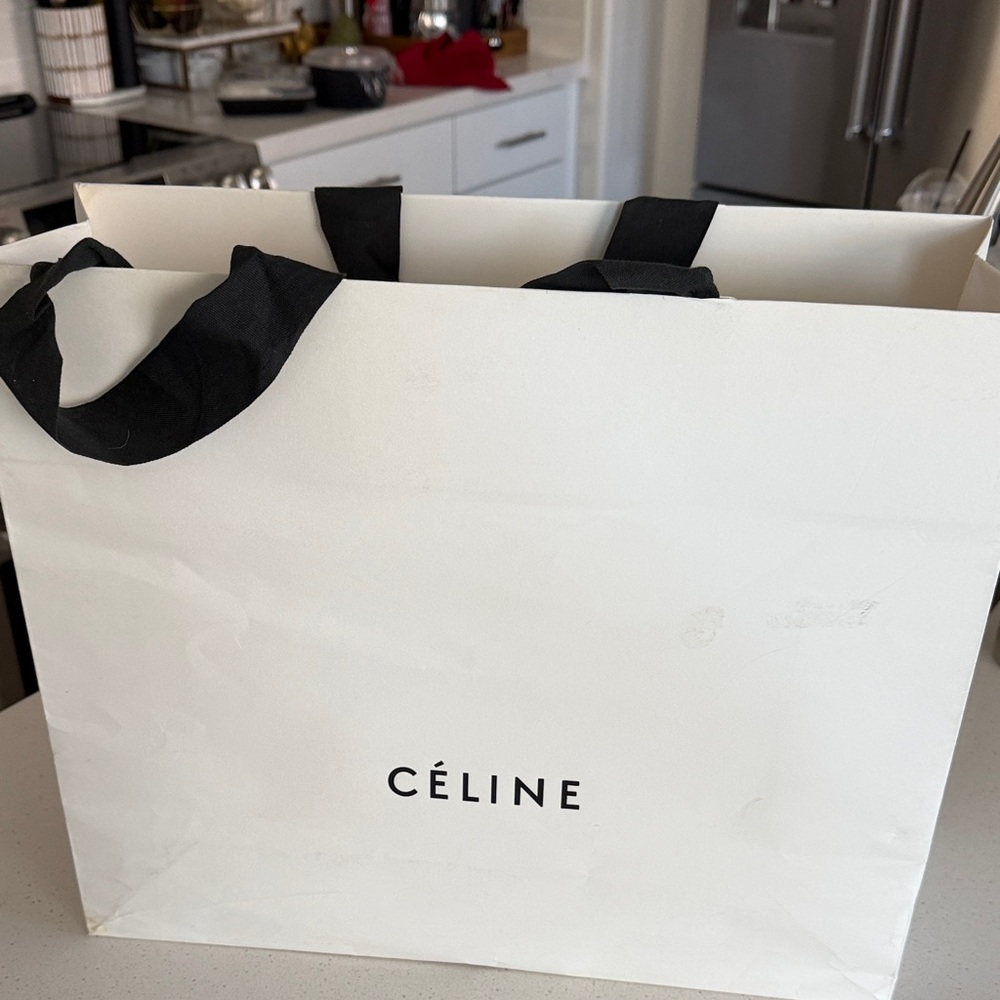 Céline White Shopping Bag with Black Handles